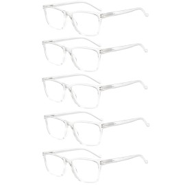 JOSCHOO 5 Pack Reading Glasses Men Women Spring Hinges Comfortable Glasses for Reading (5 Clear, 0.75)