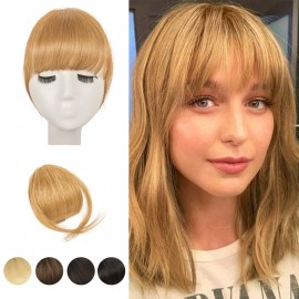 BARSDAR Real Human Hair Clip in Bangs - Blonde Human Hair Clip in Bangs for Women - Golden Blonde Thick Bangs Extensions Fringe with Temples Dyeable Real Hair Bangs Hairpieces - Dark Golden Blond