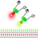 OHOH LED Night Fishing Rod Bite Bait Alarm Light with Twin Bells Ring Fishing Bite Alarm Indicator (20 Red Lights and 20 Green Lights)