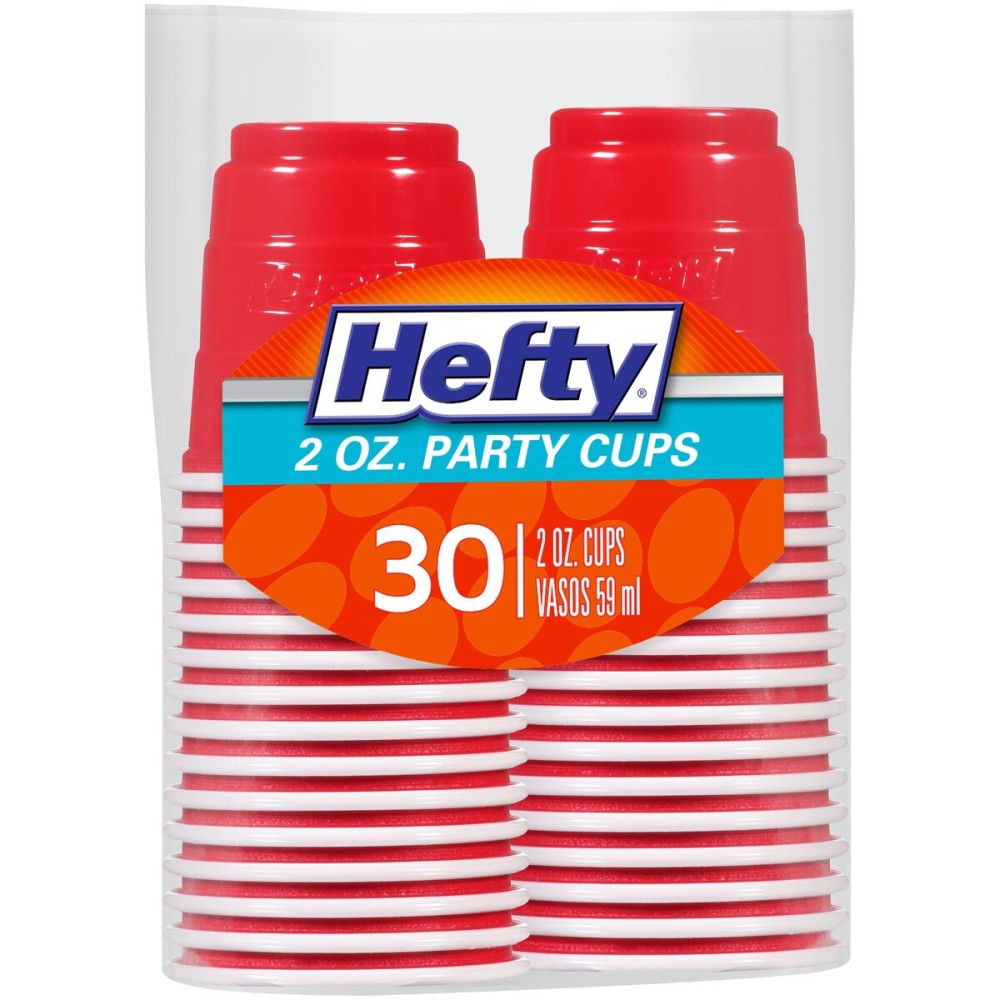 Hefty Disposable Mini Plastic Cups, Red, 2 Ounce, 30 Count (Pack of 10), 300 Total