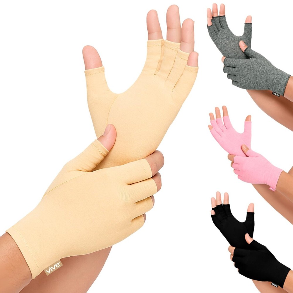 Vive Compression Arthritis Gloves - Comfortable Fit for Men and Women - Open Finger for Rheumatoid, Osteoarthritis, Carpal Tunnel and Computer Typing Pain Relief - Hand and Wrist (X-Large)