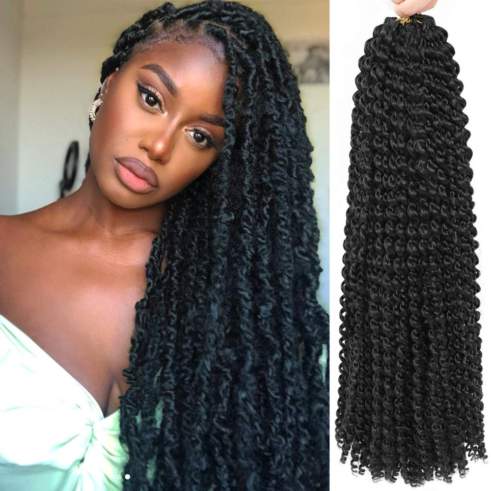 Passion Twist Hair 18 Inch 8 Packs Water Wave Crochet Hair Curly Braiding Hair Long Bohemian Spring Twist Hair For Butterfly Locs Crochet Braids Synthetic Hair Extension (18 Inch (Pack of 8), 1B)