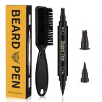Beard Pencil Filler For Men, 4 Tip Facial Hair Pen Kit With Brush - Mustache Repair & Shaping Tool, Enhances Hair (BROWN)