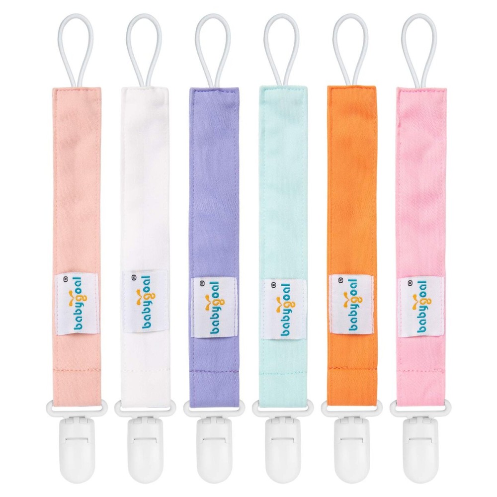 babygoal Pure Color Pacifier Clips, 6 Pack Binky Paci Holder Clips Leashes Fits for Most Pacifiers and Binkies 6PS23