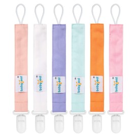 babygoal Pure Color Pacifier Clips, 6 Pack Binky Paci Holder Clips Leashes Fits for Most Pacifiers and Binkies 6PS23