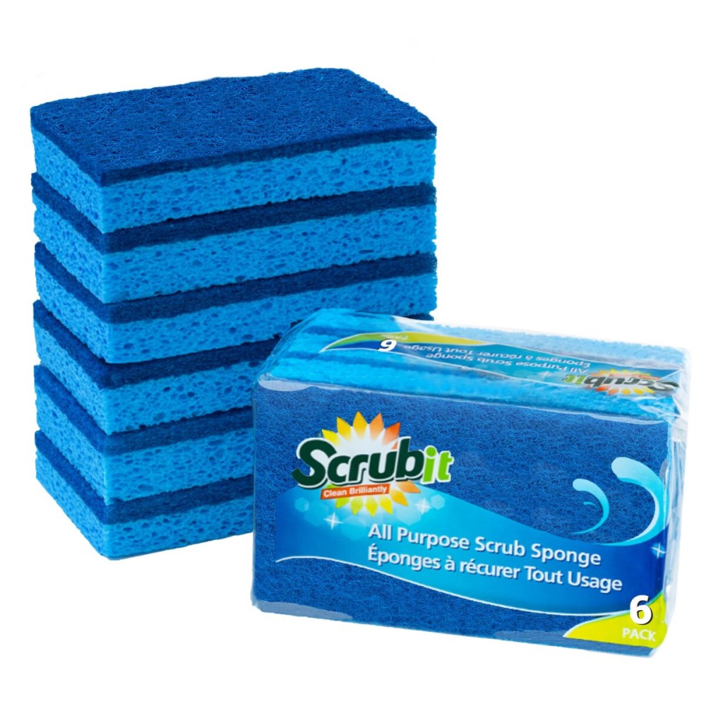 SCRUBIT Kitchen Scrub Sponges - Non-Scratch Dishwashing Sponge for Cleaning Dishes, pots and Pans - 12 Pack (Blue)