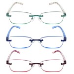 JJWELL 3 Pack Blue Light Blocking Reading Glasses for Women, Anti Eyestrain/Computer Glare UV 400 Filter Readers with Spring Hinge, Lightweight Rimless Tinted Metal Blue Rays Eyeglasses (2.25)
