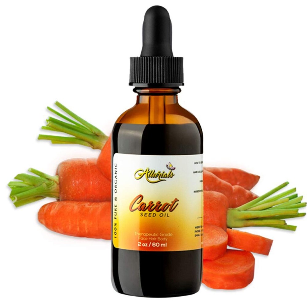 Allurials Carrot Seed Oil (2 Oz) - 100% Pure & Organic, Unrefined, Cold Pressed, All Natural, Daucus Carota- Essential Carrot Moisturizer for Skin, Face and Hair Growth - 2 Oz