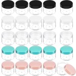 20 Pieces Round Pot Jars Plastic Cosmetic Containers Set with Lid for Liquid Creams Sample, 20 ml/ 0.7 oz (Black, White, Clear, Pink, Teal Lid)