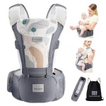 Bebamour Baby Carrier Newborn to Toddler-Baby Hip Carrier Front and Back Carry with Head Hood & 3 Pieces Teething Pads& Waist Extenders & Storage Bag (Grey)