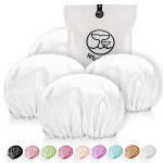 Shower Cap for Women Reusable Extra Large Shower Cap for Men (White 4 Pack Large) Satin Double Layer EVA Waterproof Long Hair Cap