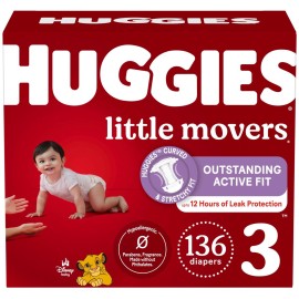 Huggies Size 3 Diapers, Little Movers Baby Diapers, Size 3 (16-28 lbs), 136 Count, Packaging May Vary