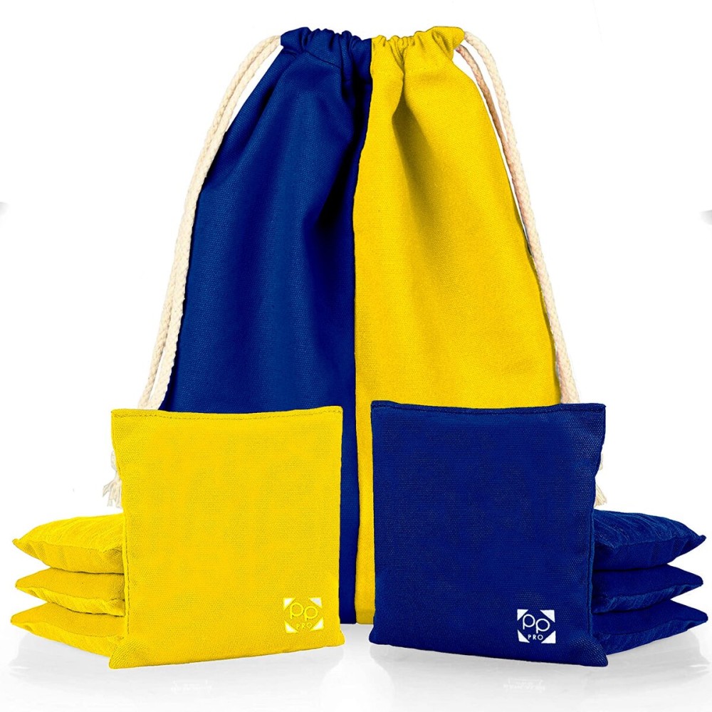 Play Platoon Professional Cornhole Bags - Set of 8 Regulation All Weather Two Sided Improved Bean Bags for Pro Corn Hole Game - 4 Navy Blue & 4 Yellow