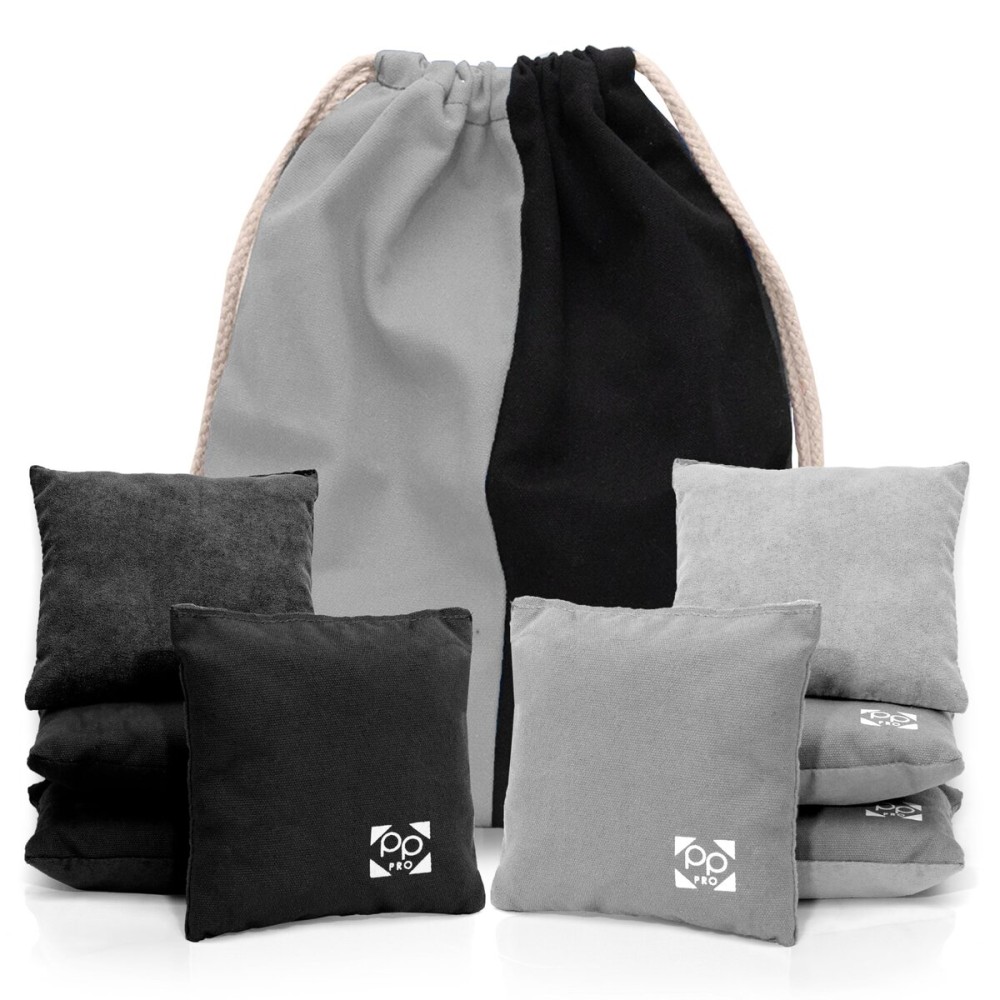 Play Platoon Professional Cornhole Bags - Set of 8 Regulation All Weather Two Sided Improved Bean Bags for Pro Corn Hole Game - 4 Silver & 4 Black