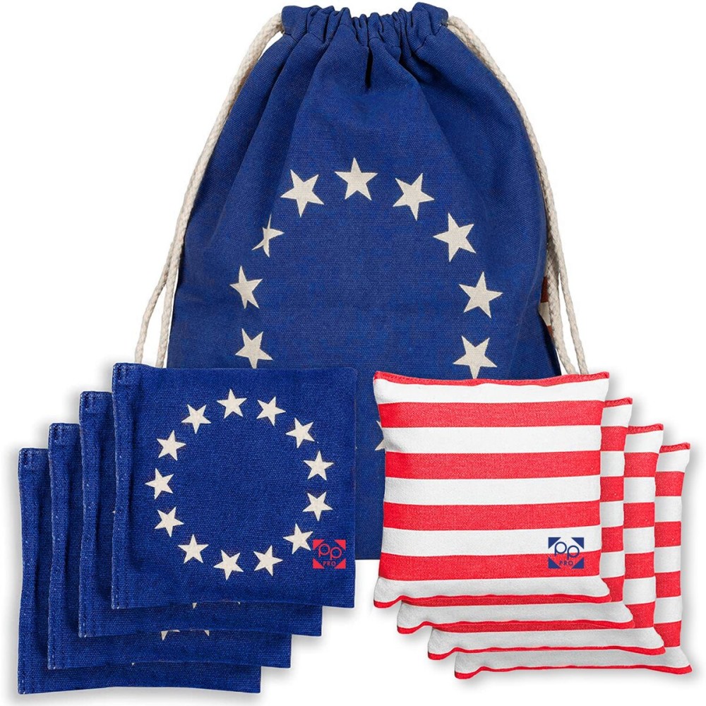 Play Platoon Professional Cornhole Bags - Set of 8 Regulation All Weather Two Sided Improved Bean Bags for Pro Corn Hole Game - Betsy Ross Vintage American Flag