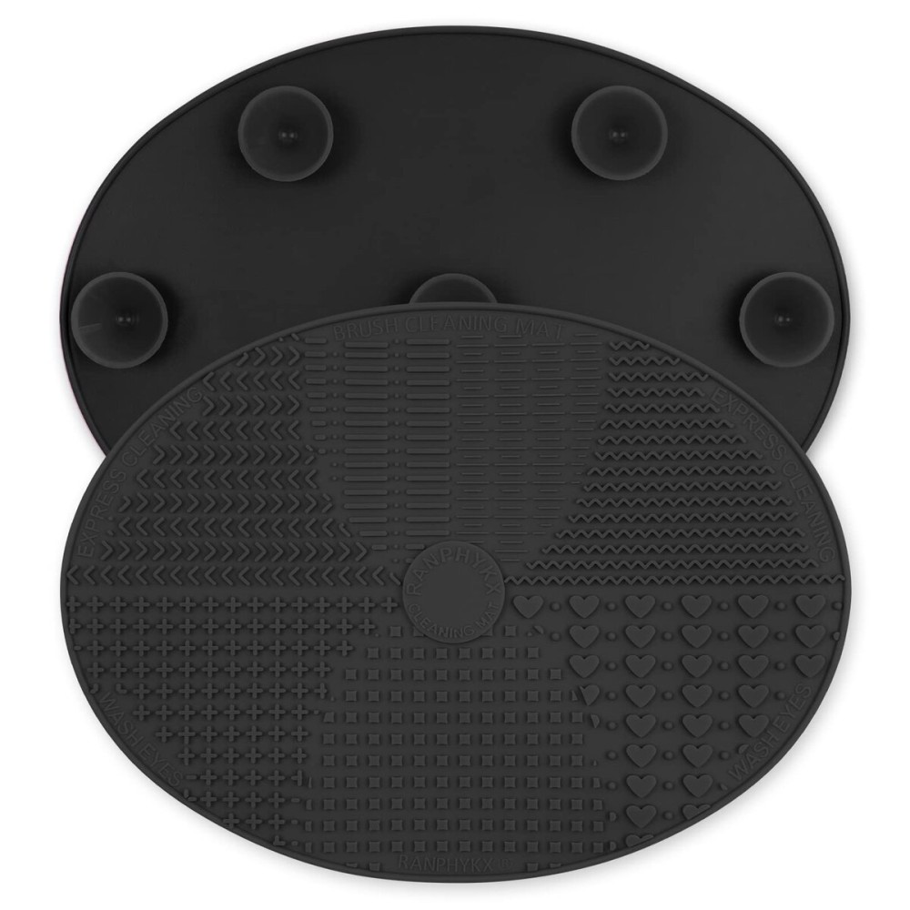 Makeup Brush Cleaner Mat Silicone Brush Cleaning Mat Big Size Make Up Brush Clean Pad with Suction Cup for Makeup Brush Cleaning (Black)