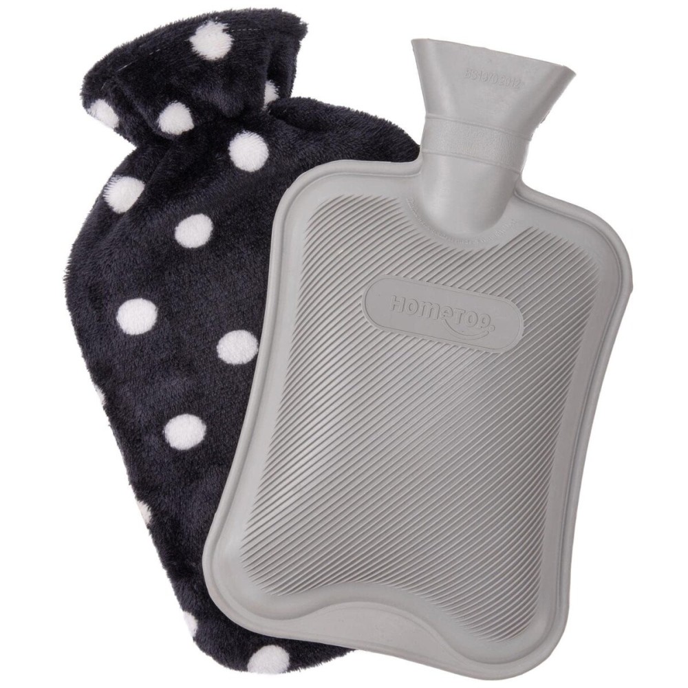 HomeTop Premium Classic Rubber Hot or Cold Water Bottle with Soft Fleece Cover (Space Black)