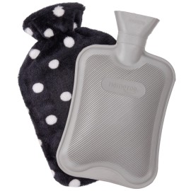 HomeTop Premium Classic Rubber Hot or Cold Water Bottle with Soft Fleece Cover (Space Black)