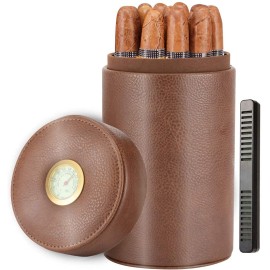 Scotte Cigar humidor case/jar,Leather Cedar Wood Cigar Canister Portable for 12-16 Cigar (Brown)