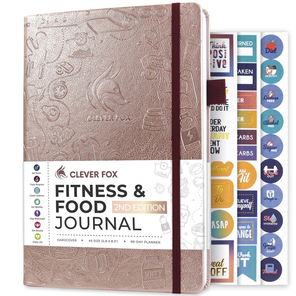 Clever Fox Fitness & Food Journal - Nutrition & Workout Planner for Women & Men - Diet & Gym Exercise Log Book with Calendars, Diet & Training Trackers - Undated, A5 Size, Hardcover (Rose Gold)