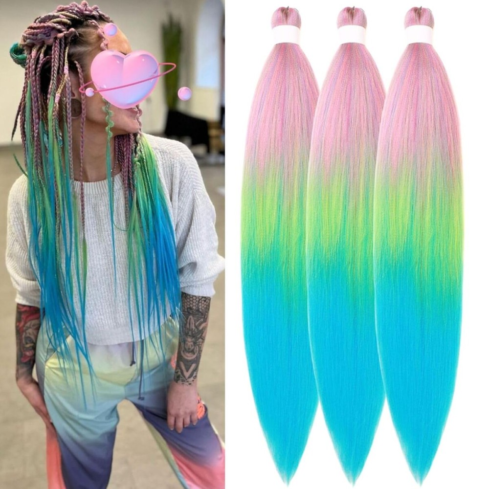 Pink Green Blue Braiding Hair Pre Stretched Colorful Synthetic Yaki Ez Braid Braiding Hair