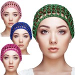 Geyoga 4 Pieces Mesh Crochet Hair Net Rayon Knit Snood Hat Thick Short Women Hairnet Snoods Cover Ornament for Sleeping (Pink, Rose Red, Green, Royal Blue)