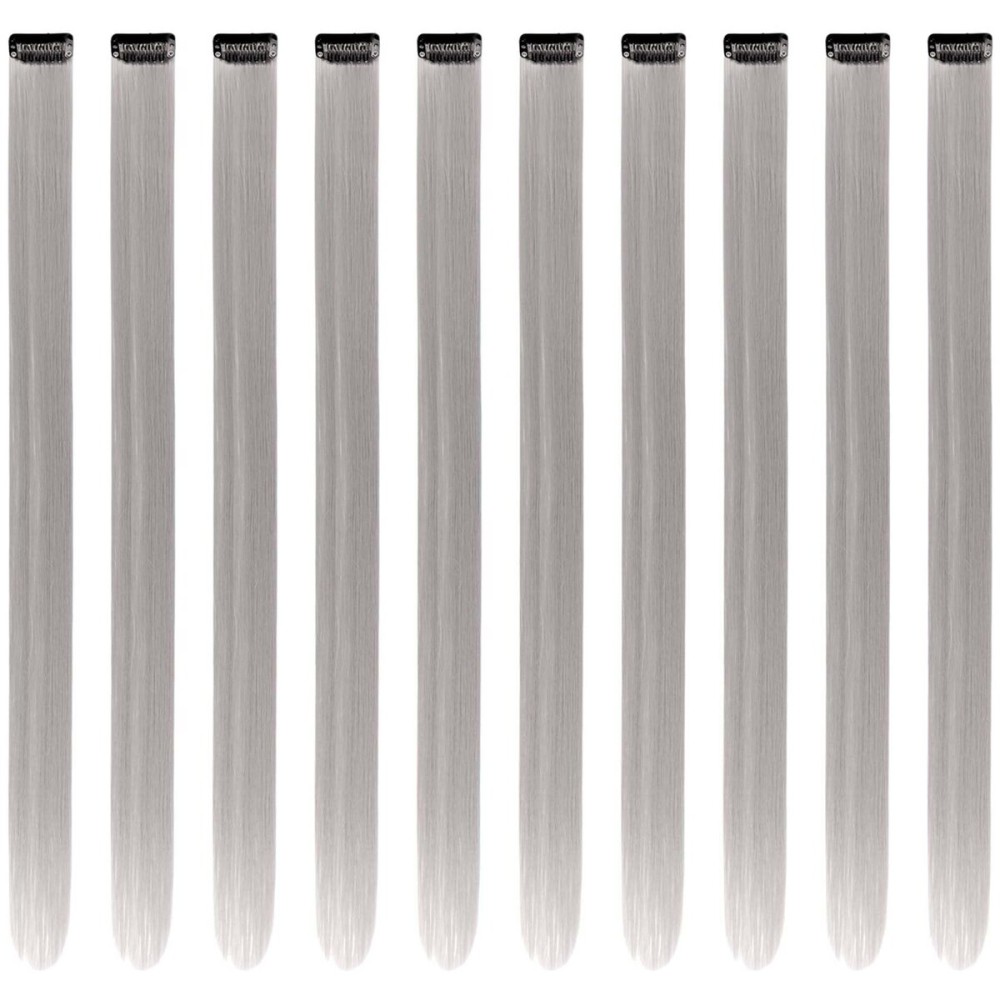 RINBOOOL Grey Hair Extensions Clip in for Kids Girls Women, 10 Pieces 22 Inch Long Straight Colored Heat Resistant Synthetic Highlight Party Clip ins