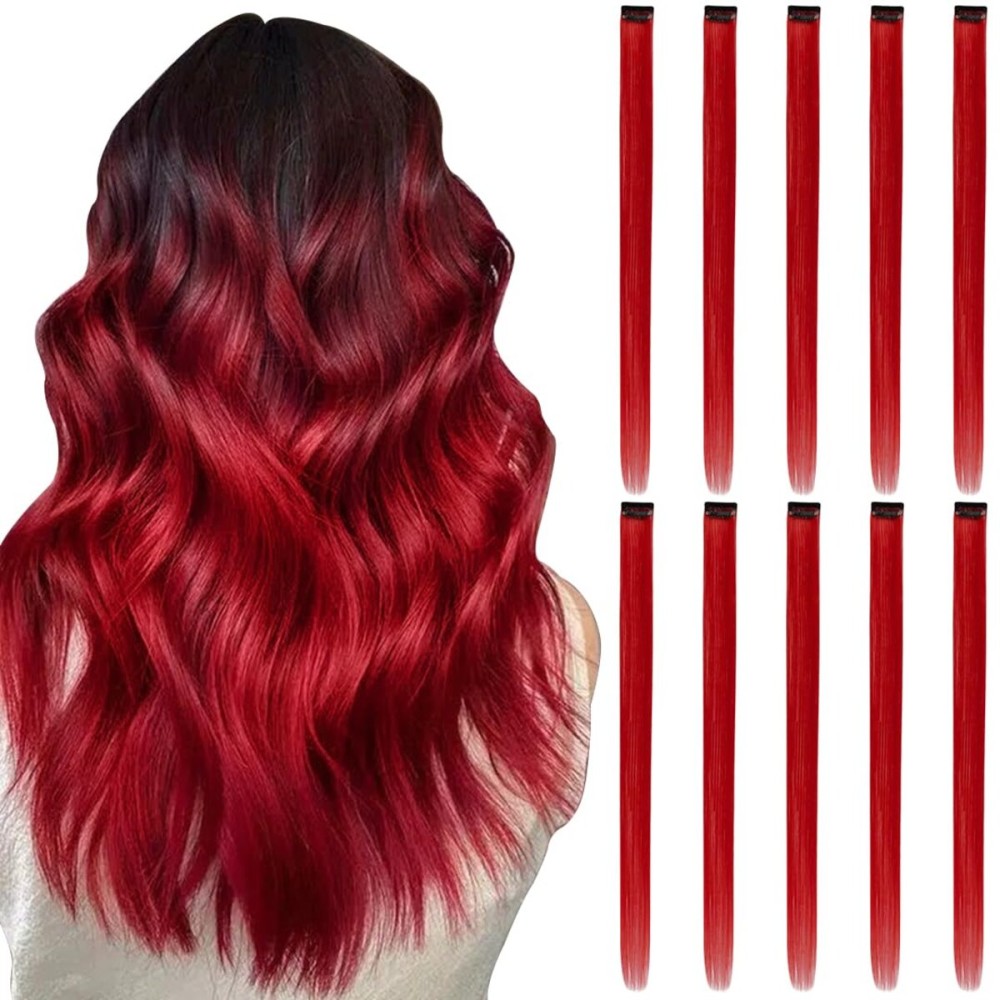 RINBOOOL Red Hair Extensions Clip in, 22 Inch 10 Pieces Long Straight Colored, for Women Kids Girls Highlight Party, Synthetic