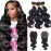 12A Body Wave Bundles with Closure Human Hair (24 26 28+22) 100% Unprocessed Brazilian Virgin Human Hair Bundles with 4x4 Lace Closure Free Part Natural Color