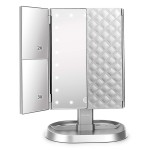 deweisn Trifold Lighted Vanity Makeup Mirror with 21 LED Lights,1/2/3 Magnification and Dimming,Two Power Supplies Makeup Mirror,Gift for Women
