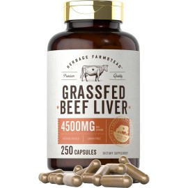 Carlyle Grass Fed Beef Liver Capsules | 4500mg | 250 Count | Desiccated Supplement | Non-GMO, Gluten Free | by Herbage Farmstead