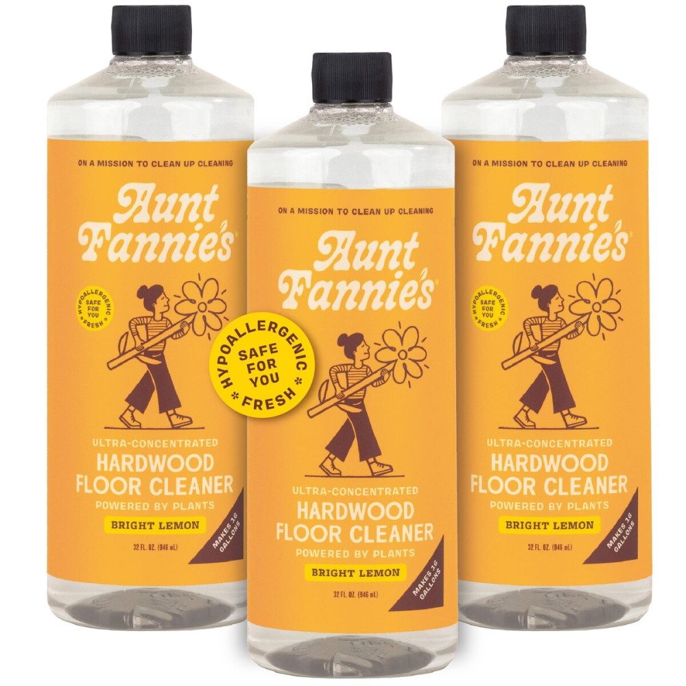 Aunt Fannie\'s Ultra Concentrated Hardwood Floor Cleaner, Vinegar-Free Plant Based Solution for Mopping, Bright Lemon Scent, 32 oz. (Pack of 3)