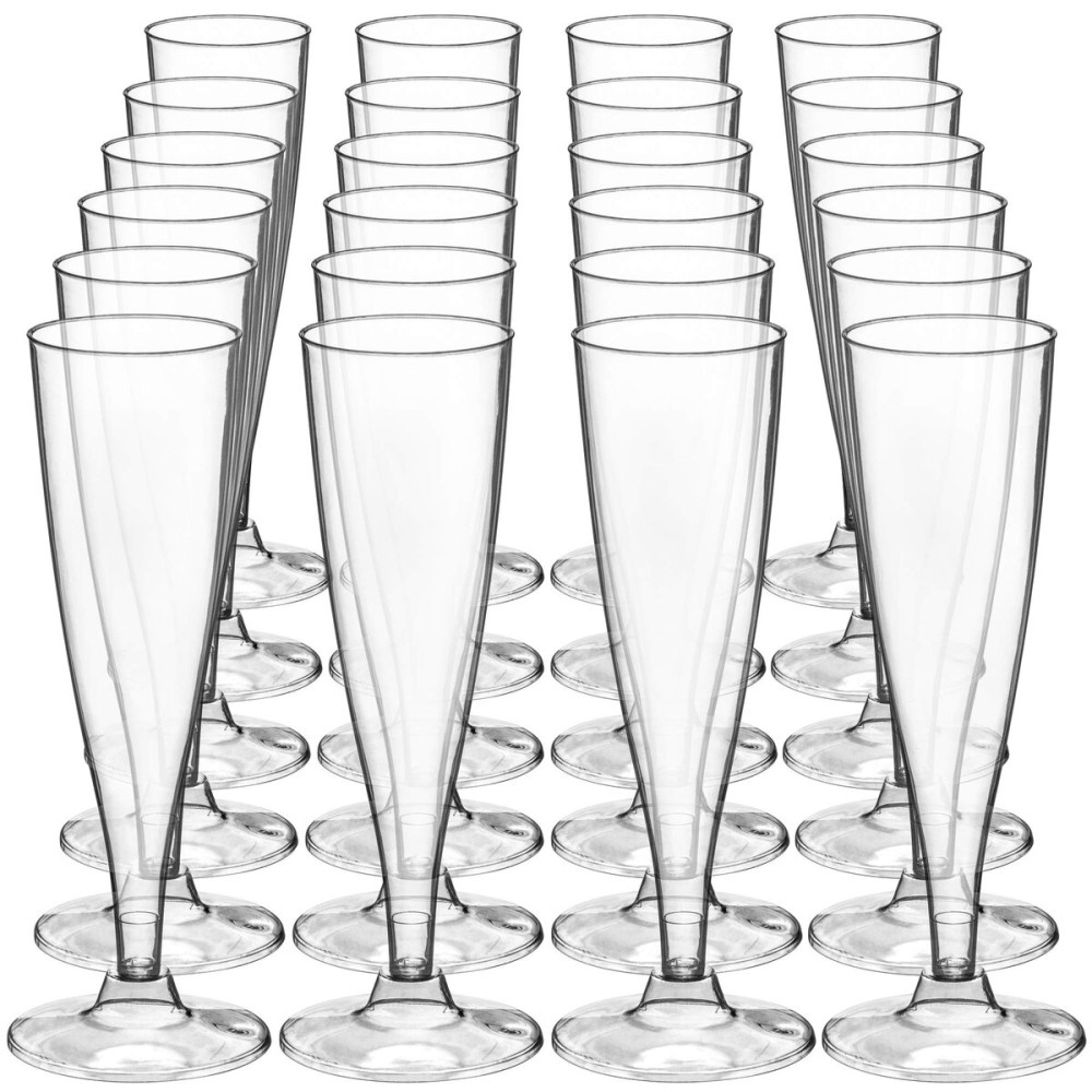 DecorRack 24 Champagne Glasses, 5 Oz -BPA Free- Plastic Flutes, Perfect for Outdoor Parties, Weddings, Hosting, Stackable, Reusable, Disposable Stemmed Cups (Pack of 24)
