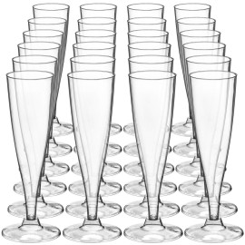 DecorRack 24 Champagne Glasses, 5 Oz -BPA Free- Plastic Flutes, Perfect for Outdoor Parties, Weddings, Hosting, Stackable, Reusable, Disposable Stemmed Cups (Pack of 24)
