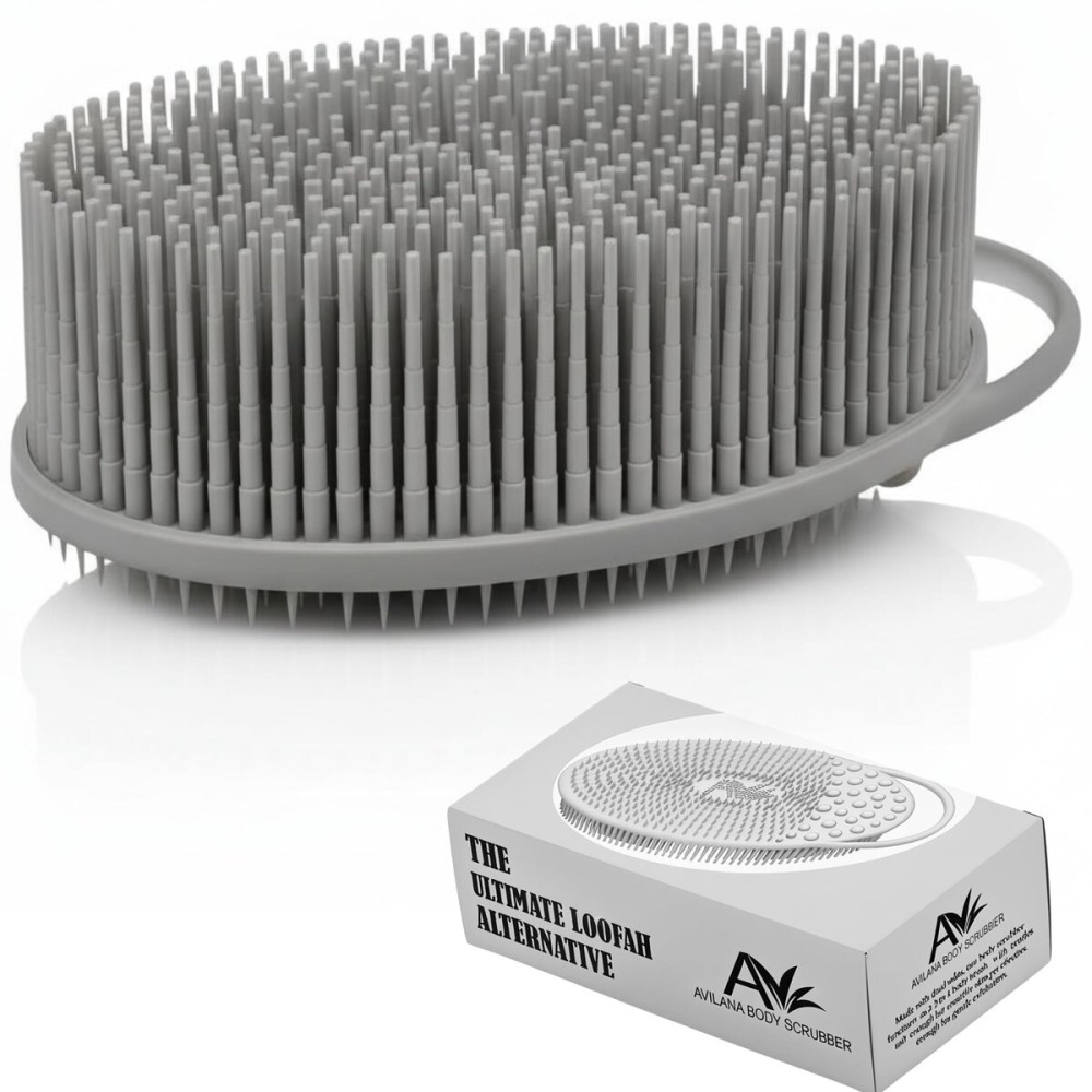 Exfoliating Body Scrubber Silicone - Textured Back Scrubber Shower Brush - Avilana Bath Loofah Alternative Dual Sided - Gentle Smoothing Body Wash Tool Rough Skin - Gift Women Men