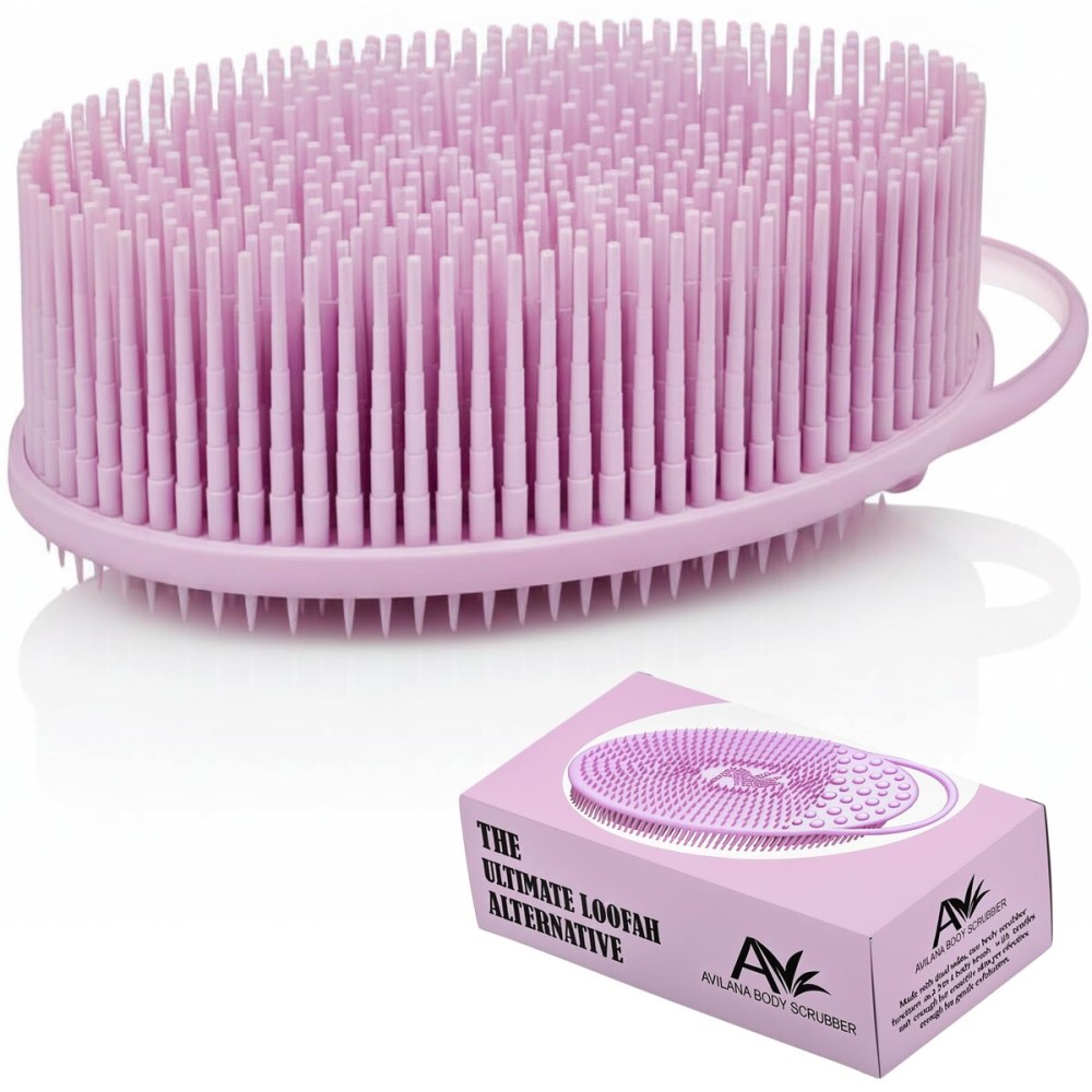 Exfoliating Body Scrubber Silicone - Textured Back Scrubber Shower Brush - Avilana Bath Loofah Alternative Dual Sided - Gentle Smoothing Body Wash Tool Rough Skin - Gift Women Men