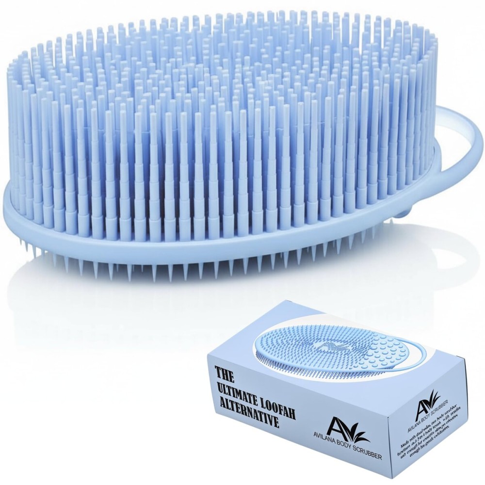 Exfoliating Body Scrubber Silicone - Textured Back Scrubber Shower Brush - Avilana Bath Loofah Alternative Dual Sided - Gentle Smoothing Body Wash Tool Rough Skin - Gift Women Men