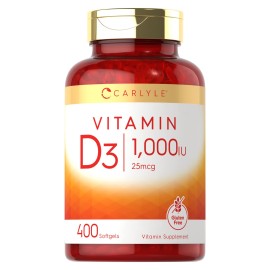 Carlyle Vitamin D3 1000IU | 25 mcg | 400 Softgels | High Potency | Non-GMO & Gluten Free Supplement