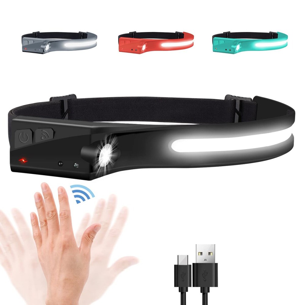 EGUKU Headlamp Rechargeable, Rechargeable LED Headlamps 1200Lumens 2 COB 230Wide Beam Headlight with Motion Sensor Bright 5 Modes Lightweight Waterproof Head Lamp for Outdoor Running, Camping Hiking