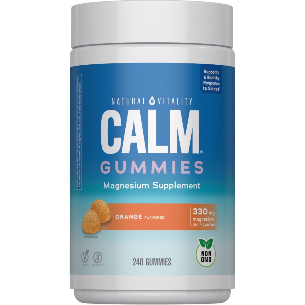 Natural Vitality Calm, Magnesium Citrate Supplement, Stress Relief Gummies, Supports a Healthy Response to Stress, Gluten Free, Vegan, Orange, 240 Gummies