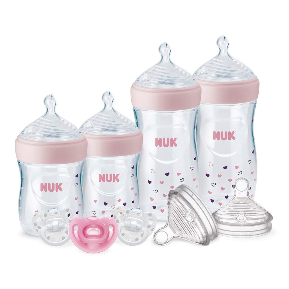 NUK Simply Natural Giftset with SafeTemp and Anti-Colic Vent Bottles for Natural Feeding, Includes 9 Pieces