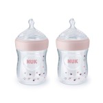 NUK Simply Natural Baby Bottle with SafeTemp, 5 oz, 2 Pack, Pink Hearts