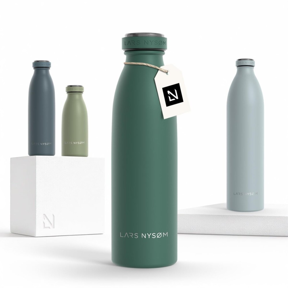 LARS NYSM Stainless Steel Insulated Water Bottle 12oz 17oz 25oz 34oz 51oz | Insulated Thermo Flask for Hot and Cold Beverages | Leakproof Drinking Bottle (Pine Green, 17oz)