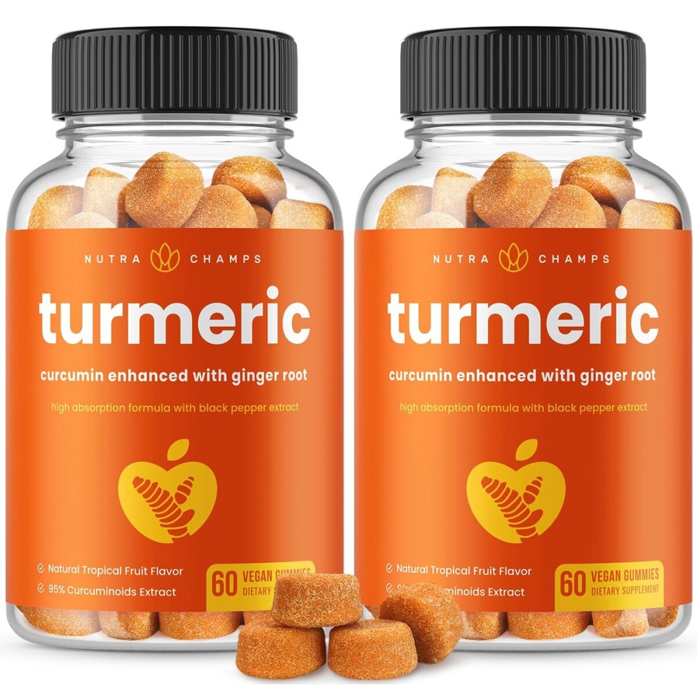 Turmeric Gummies for Adults & Kids with Ginger & Black Pepper Extract | 95% Curcuminoids | Vegan Natural Curcumin Joint Support | 120 Tumeric Gummy Supplements (2-Pack)