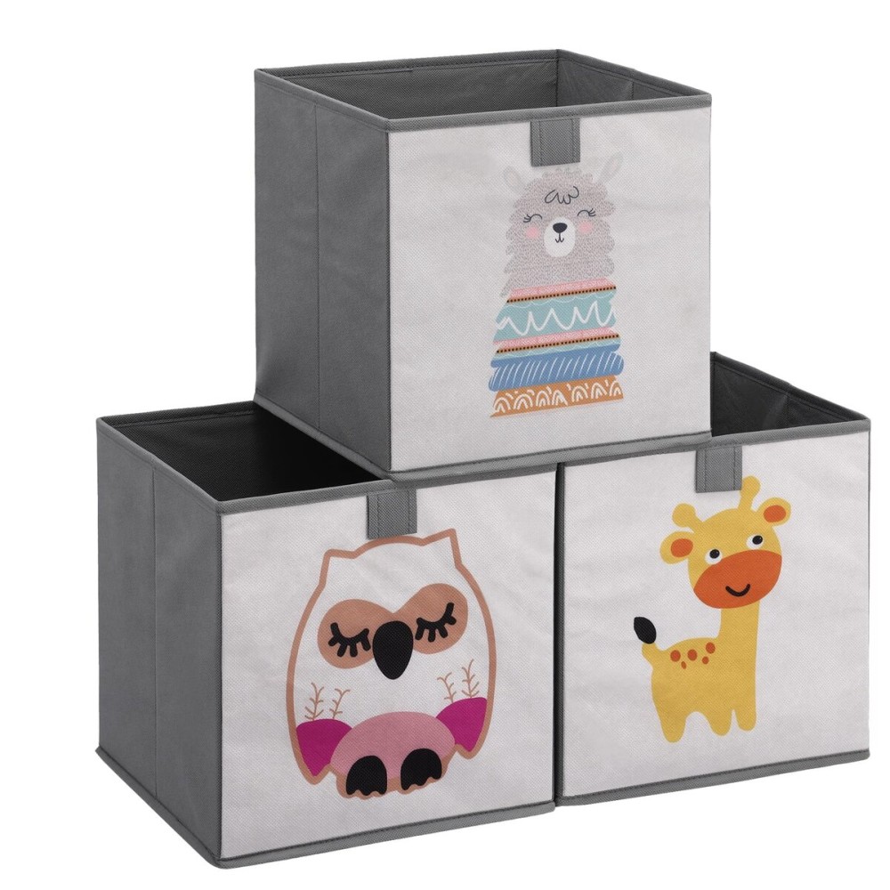 Navaris Kids Storage Cubes Set of 3 - Kids Cube Fabric Organizer Storage Bins - Foldable Cloth Cube for Childrens Bedroom Baby Nursery - Book Toy Bin Cubby Storage - Grey