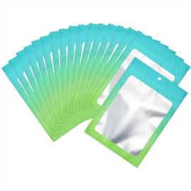 100 Pcs Resealable Mylar Bags, Gradient Color Food Storage Bags, Zip Bag Foil Bags Packaging Pouch for Food Storage, Sample, Small Business (Blue Green, 5.9 X 8.6 Inch)