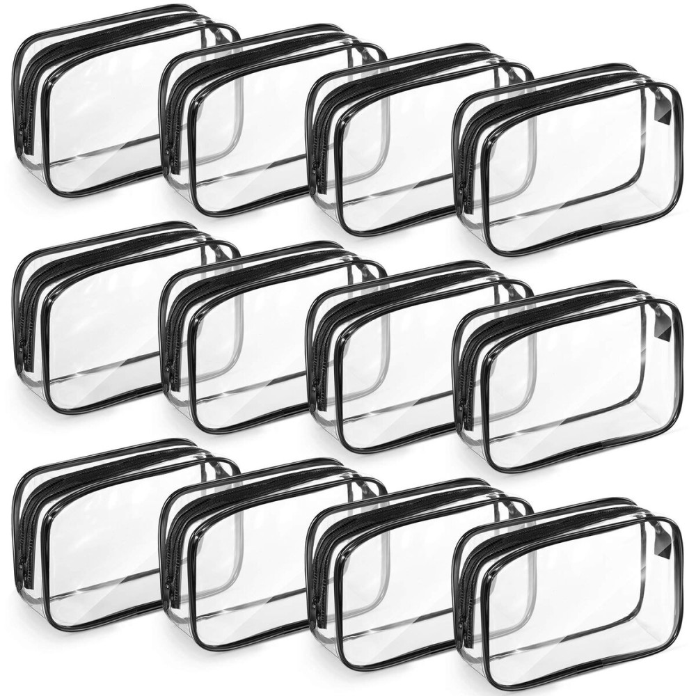 Weewooday 12 Pieces Clear Makeup Bags Cosmetic Storage Bags PVC Zipper Pouches Travel Waterproof Makeup Plastic Case for Women Organizing Toiletries Traveling Bathroom(Medium,Black)