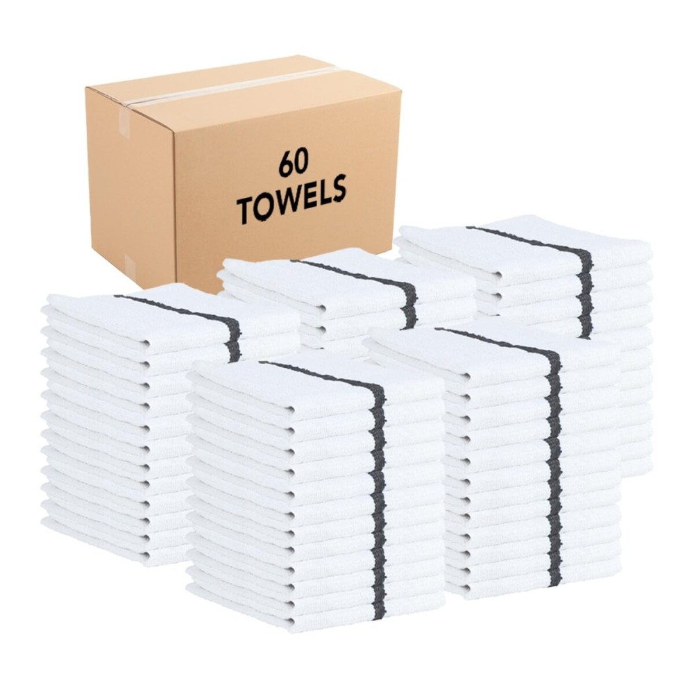 Arkwright Qwick Wick Bar Mop Towels Bulk - (Case of 60) 100% Cotton Quick Dry Dishcloths, Super Absorbent Multipurpose Cleaning Rags for Restaurants, Kitchen, Bathroom, Hotel, 16 x 19 in, Black Stripe