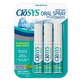 CloSYS Oral Breath Spray, Sugar Free Mouth Spray for Bad Breath, pH Balanced Mint Flavored 0.31oz (3 Count)