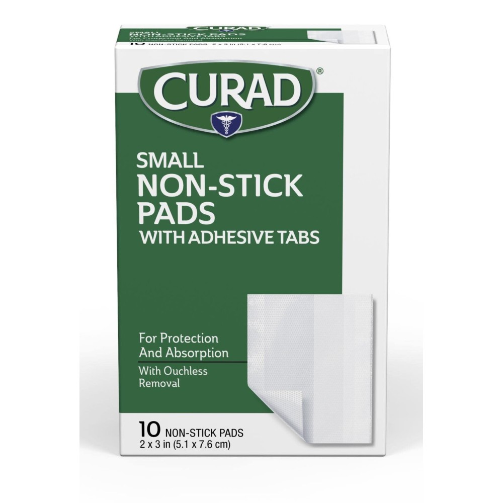 Curad Non-Stick Pads, 2 Inches X 3 Inches with Adhesive Tabs, 10 Count (Pack of 1)